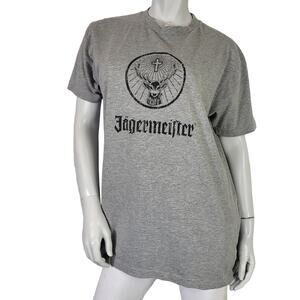 Jagermeister Unisex SZ Large Tee T Shirt Grey & Black Logo Bartender Server Bar